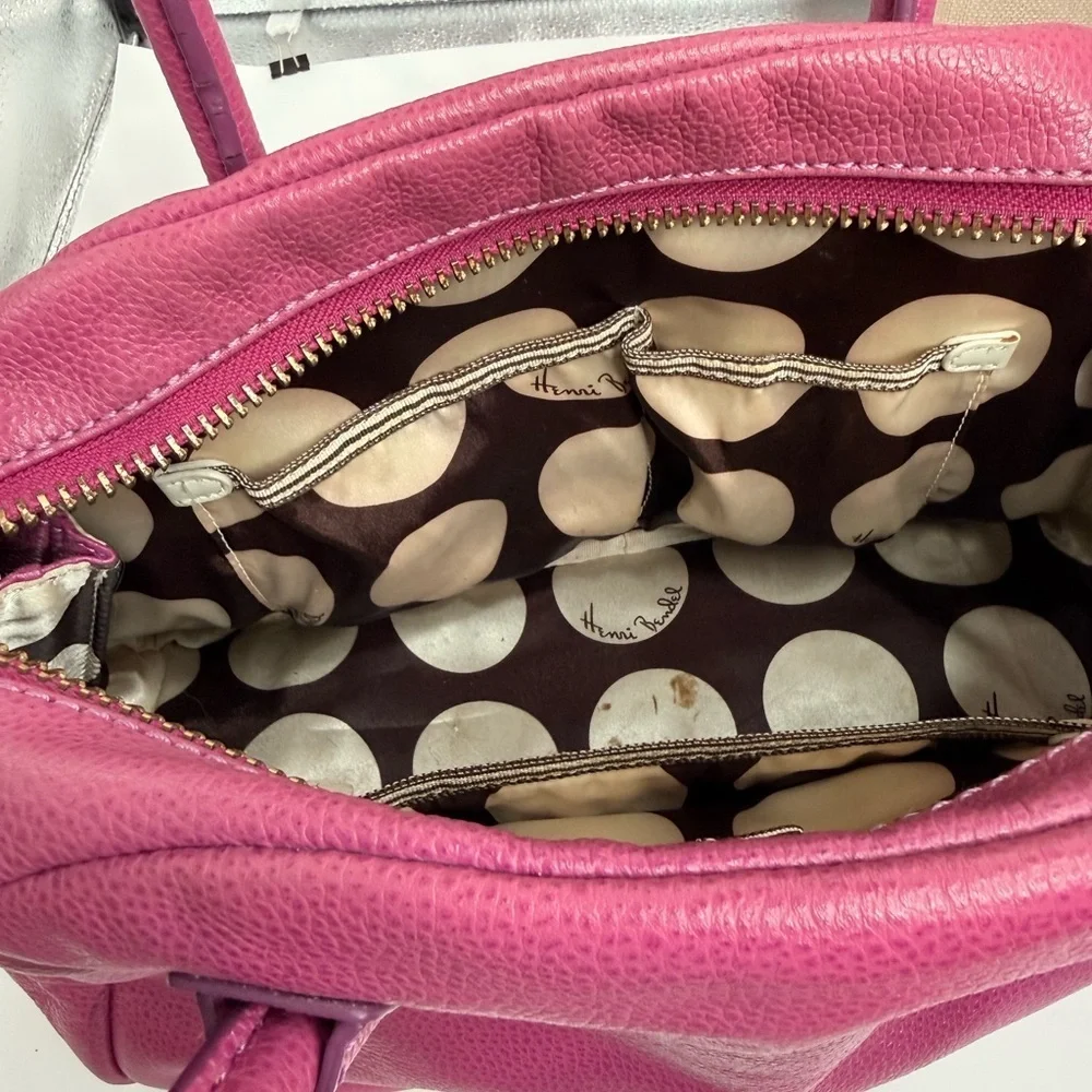 Henri Bendel New York pebbled leather satchel purse in a magenta/pink